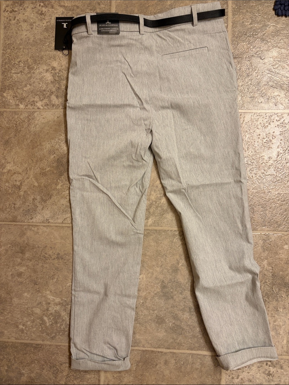 Jules & Leopold Light Gray Cropped Ankle Pants with Black Belt - Picture 2 of 3